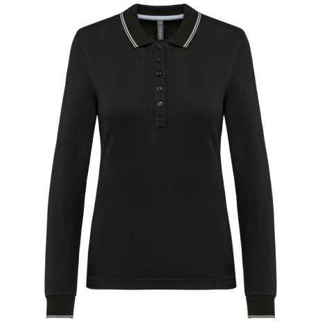 Dames polo van piquétricot met lange mouwen