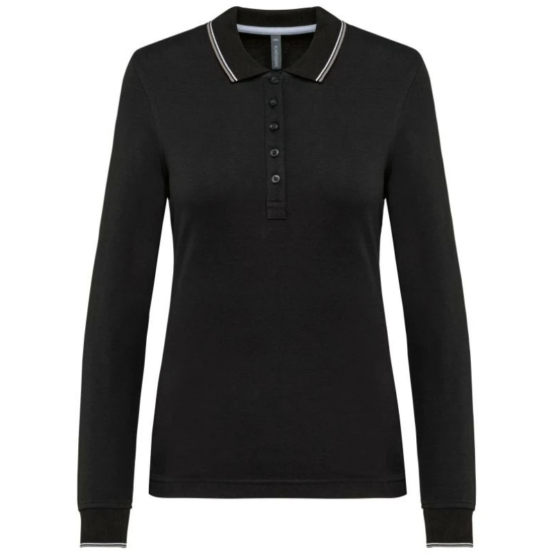 Dames polo van piquétricot met lange mouwen