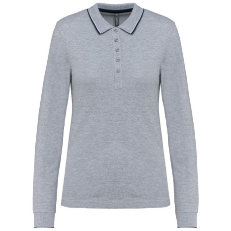 Dames polo van piquétricot met lange mouwen