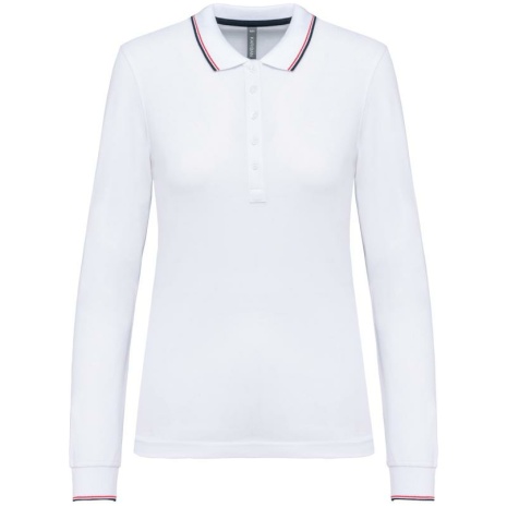 Dames polo van piquétricot met lange mouwen