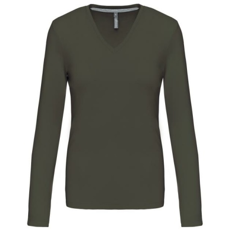 Dames t-shirt V-hals lange mouwen