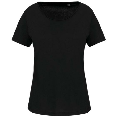 Bio dames-t-shirt kraag met onafgewerkte rand korte mouwen