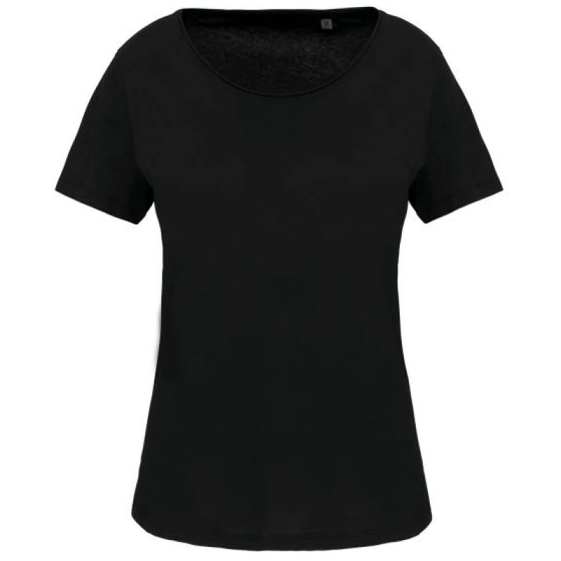 Bio dames-t-shirt kraag met onafgewerkte rand korte mouwen