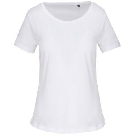 Bio dames-t-shirt kraag met onafgewerkte rand korte mouwen