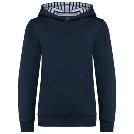Unisex kindersweater met contrasterende capuchon met motief
