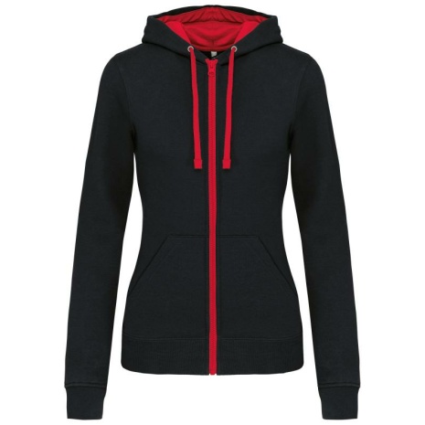Damessweater met rits en capuchon in contrasterende kleur