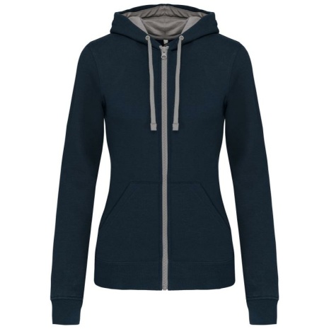 Damessweater met rits en capuchon in contrasterende kleur