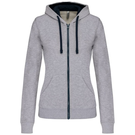 Damessweater met rits en capuchon in contrasterende kleur