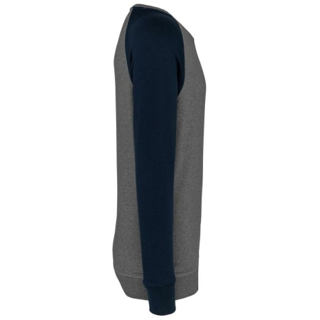 Tweekleurige herensweater BIO French Terry ronde hals raglanmouwen