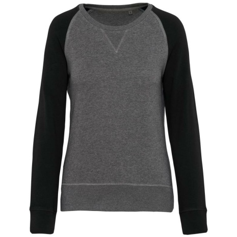 Tweekleurige damessweater French Terry BIO ronde hals raglanmouwen