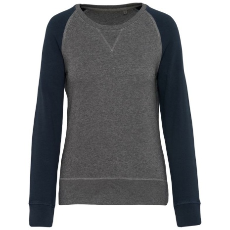 Tweekleurige damessweater French Terry BIO ronde hals raglanmouwen