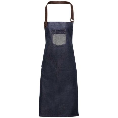 Division - Waxed look denim bib apron with faux leather