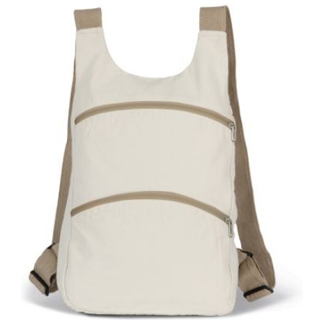 Gerecyclede rugzak met anti-diefstalzak op de achterkant.