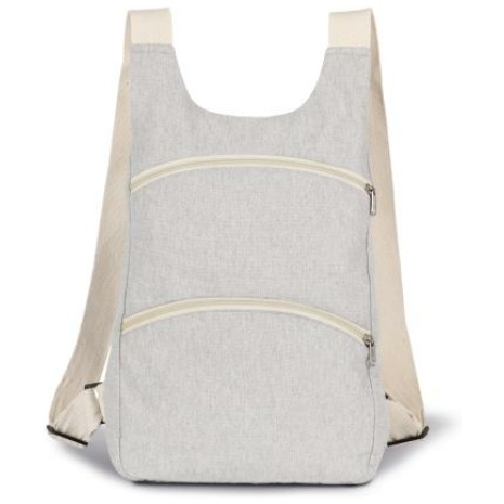 Gerecyclede rugzak met anti-diefstalzak op de achterkant.